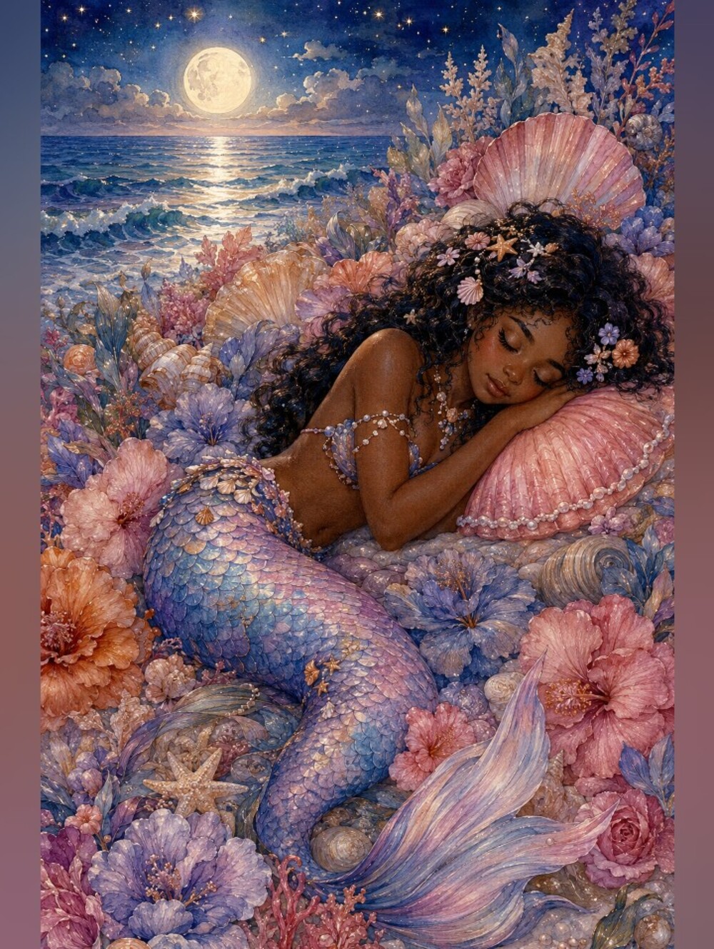 Beautiful Black Mermaid Print